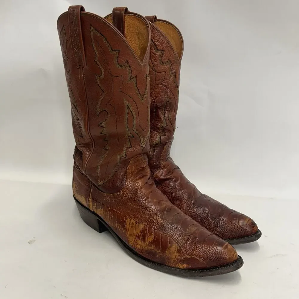 Vintage Lucchese 1883 Ostrich Leg Cowboy Boots “Brown”